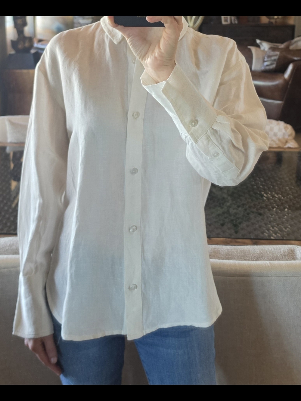 French Connecrion Linen Oxford Shirt Blouse Size XS